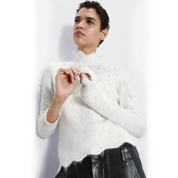 Zara Knit Sweater With Pearl Embellishments - Picture 16 of 16